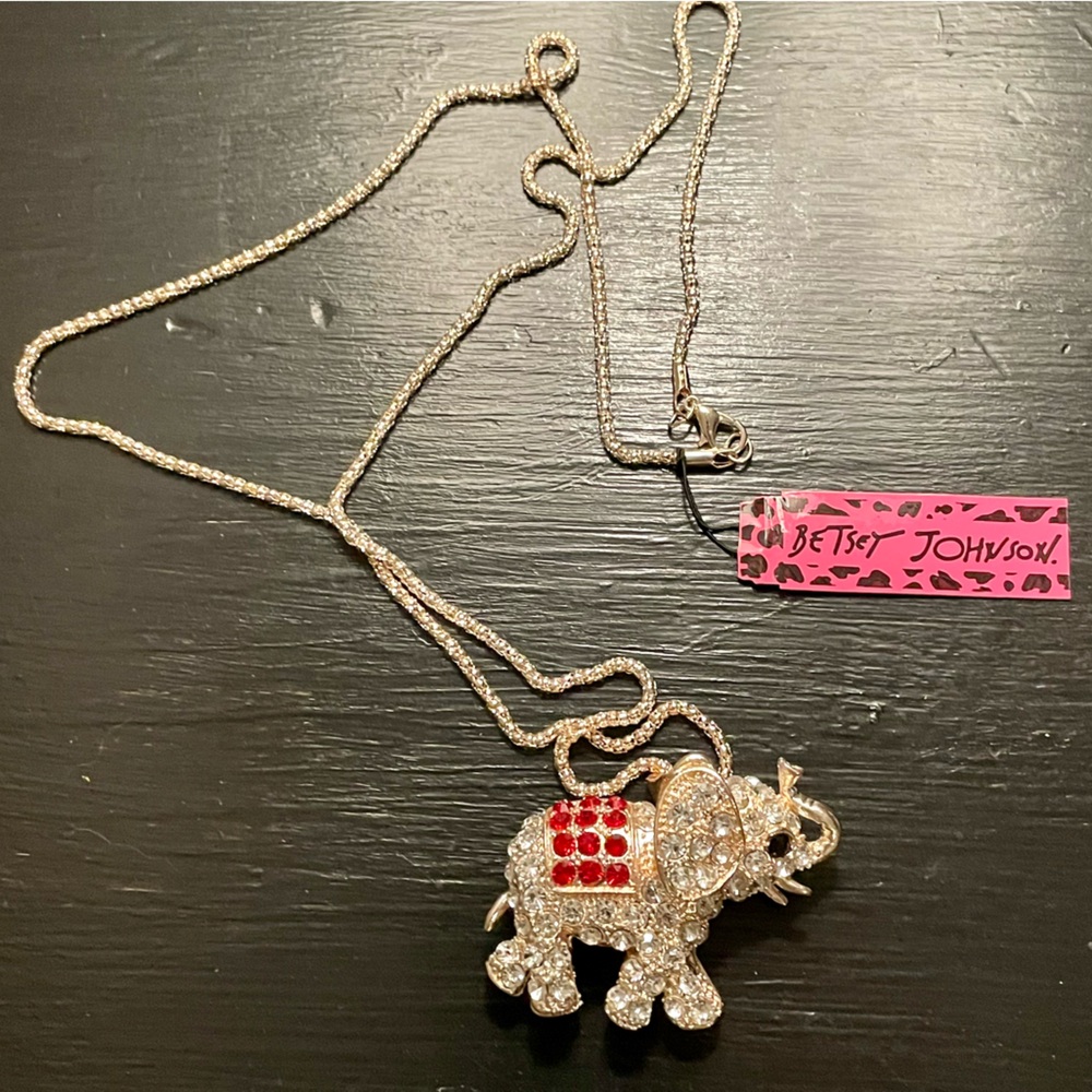 Betsey Johnson Sparkling Elephant Pendant Necklace
